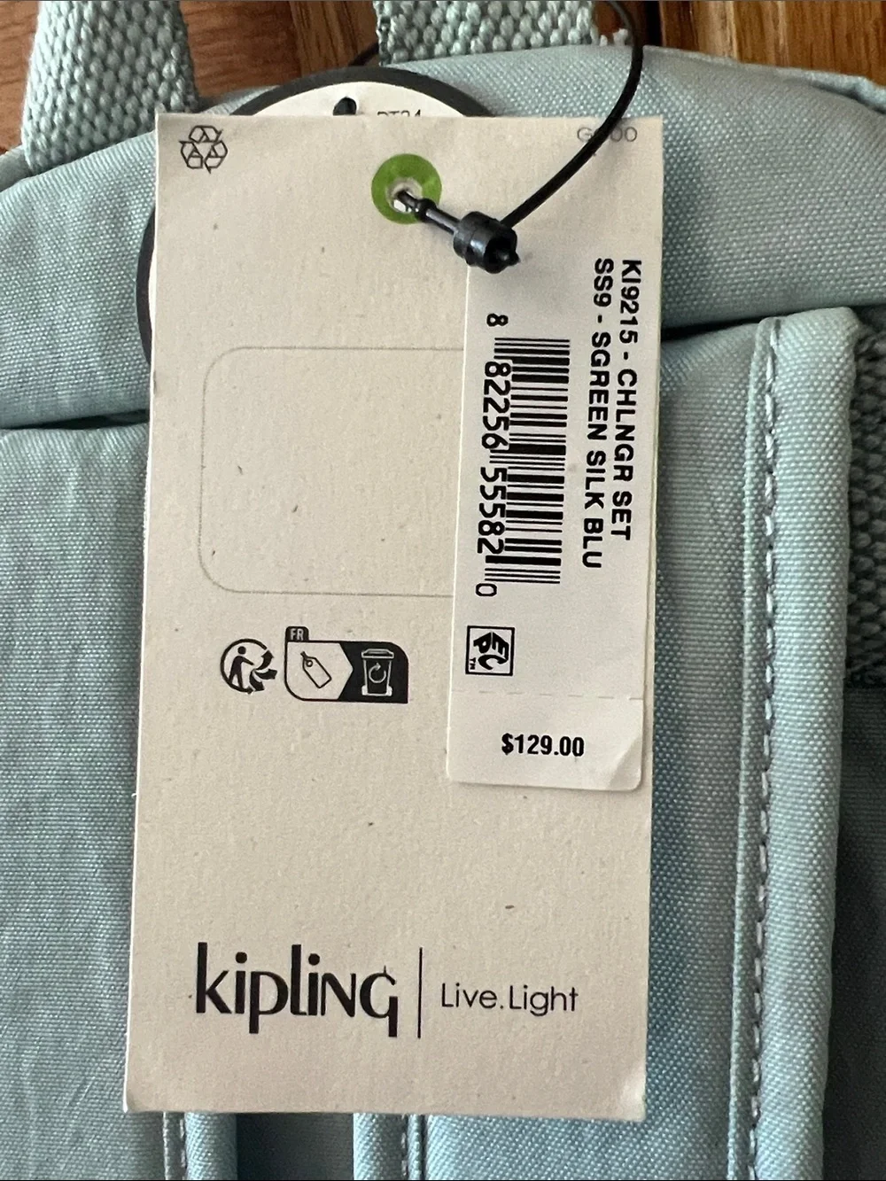 Kipling Light Blue  Backpack with Monkey Keychain